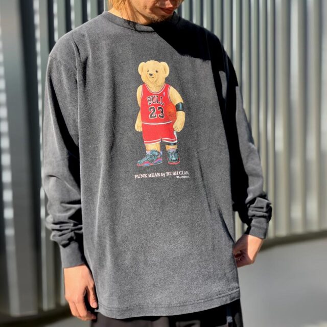 別注 ブッシュクラン BUSH CLAN ロンT Tシャツ FUNK BEAR MJ BEAR PIGMENT L/S Tee ピグメント加工 ブラック 黒 BLACK