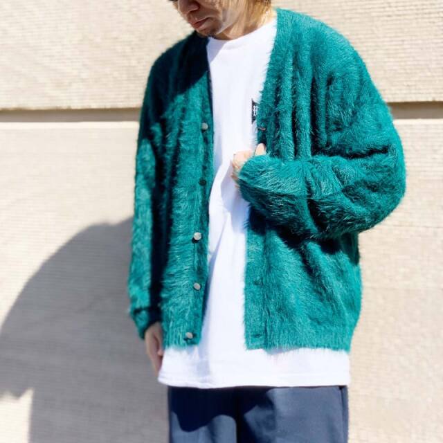 全2色 デルマー DEL MAR sportswear シャギーカーディガン 70s SHORT HAIR CREW CARDIGAN ブラック グリーン 黒 緑 BLACK GREEN