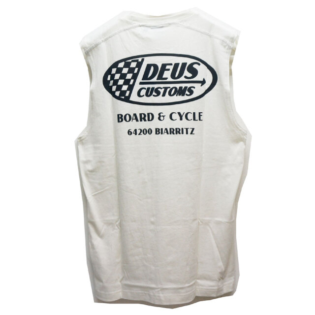 デウスエクスマキナ DEUS EX MACHINA タンクトップ ノースリーブ FLAGS MUSCLE TANKTOP ビンテージホワイト 白  VINTAGE WHITE DMS221661A