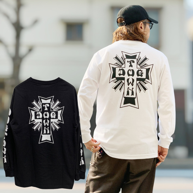 全2色DOG TOWN ドッグタウン SLEEVE PRINT CROSS LOGO L/S Tee