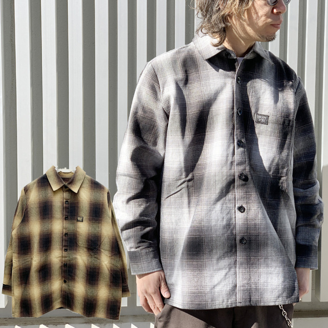 全2色 FBカウンティ FB COUTNY オンブレチェックシャツ ネルシャツ LONG SLEEVE CHECKER FLANNEL SHIRT ブラック/グレー BLACK 黒 ブラウン BROWN 茶色