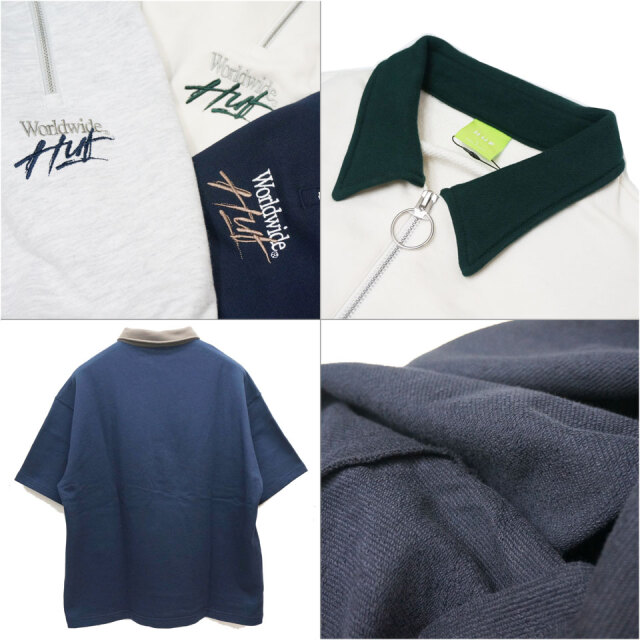全3色 ハフ HUF ハーフジップポロシャツ HUF HUF OS ZIP POLO 半袖スウェット オフホワイト アッシュグレー ネイビー OFF  WHITE ASH GREY NAVY
