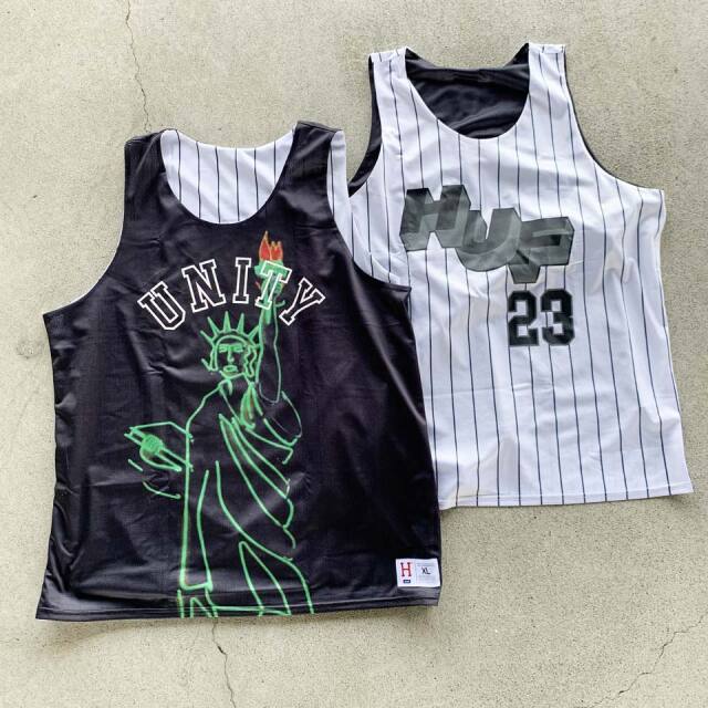 ハフ HUF タンクトップ バスケジャージ HALF COURT REVERSIBLE JERSEY リバーシブル ホワイト ストライプ ブラック 黒