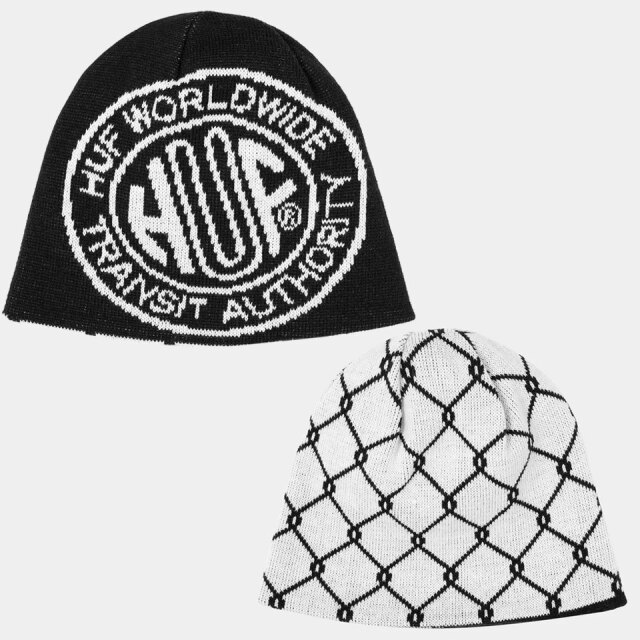 ハフ HUF リバーシブル ビーニー ニットキャップ ニット帽 TOKEN REVERSIBLE SKULL BEANIE ブラック 黒 BLACK BN00177FA25
