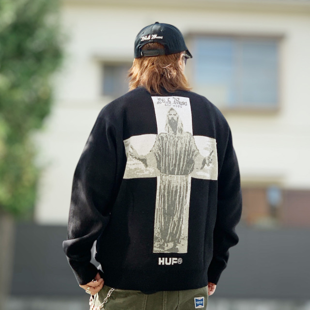 ハフ HUF セーター ニット BLACK MOSES KNIT SWEATER stax ISAAC HAYES アイザックヘイズ ブラック 黒 BLACK KN00556FA25