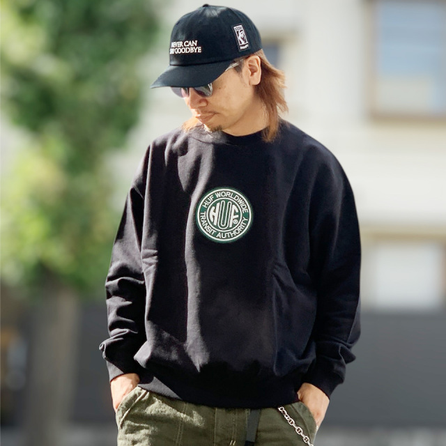 ハフ HUF クルースウェット TRANSIT AUTHORITY CREWNECK トレーナー ブラック 黒 BLACK PF00760FA25