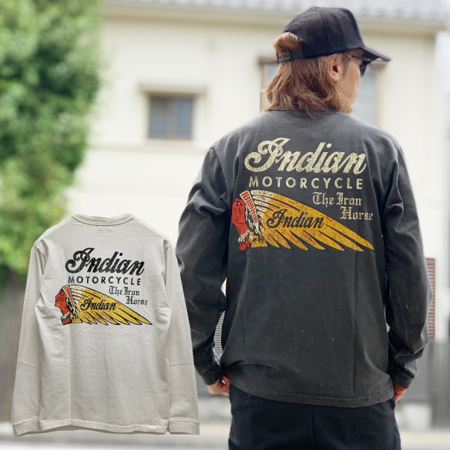 全2色 インディアンモーターサイクル INDIAN MOTORCYCLE ロンT Tシャツ PIGMENT INDIAN HEAD L/S Tee オフホワイト 白 OFF WHITE ブラック 黒 BLACK 長袖 IM69609