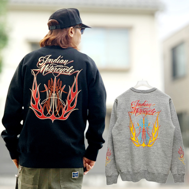 全2色 インディアンモーターサイクル INDIAN MOTORCYCLE クルースウェット PINSTRIPE PATTERN CREWSWEAT トレーナー ブラック 黒 BLACK ヘザーグレー HEATHER GREY IM69608