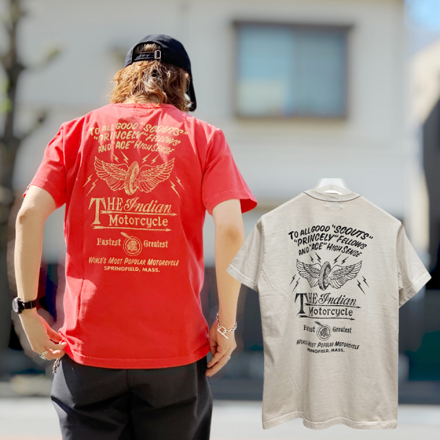 全2色 INDIAN MOTORCYCLE インディアンモーターサイクル FLYING WHEEL PIGMENT DYE SS POCKET Tee (IM79725)