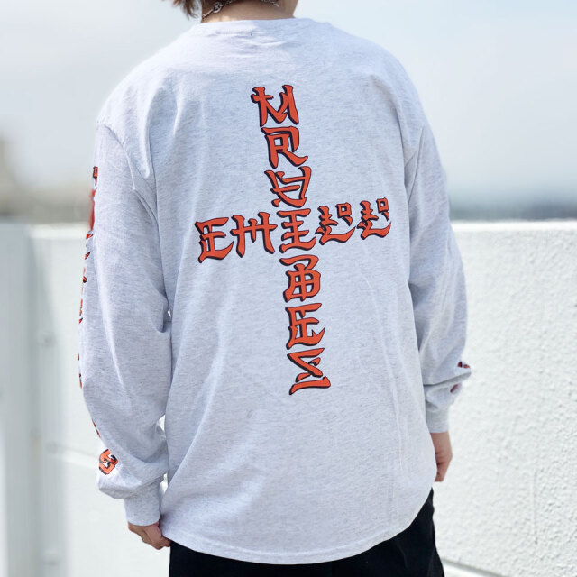 MRV by Mr.vibes ロンT Tシャツ LOCALS ONLY L/S Tee 長袖 オリジナル バックプリント 袖プリント アッシュグレー ASH GREY 灰色