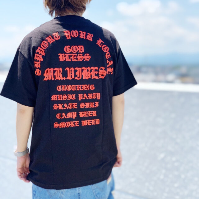 MRV by Mr.vibes Tシャツ GOD BLESS S/S Tee 半袖 オリジナル ブラック/オレンジ 黒 BLACK