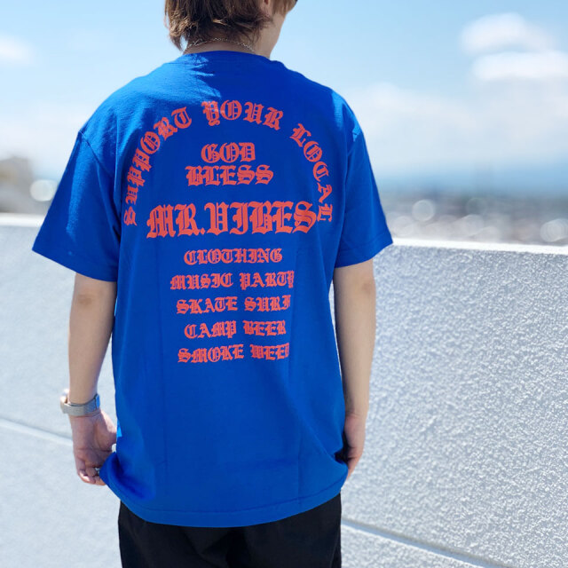 MRV by Mr.vibes Tシャツ GOD BLESS S/S Tee 半袖 オリジナル ロイヤル/オレンジ 青 BLUE
