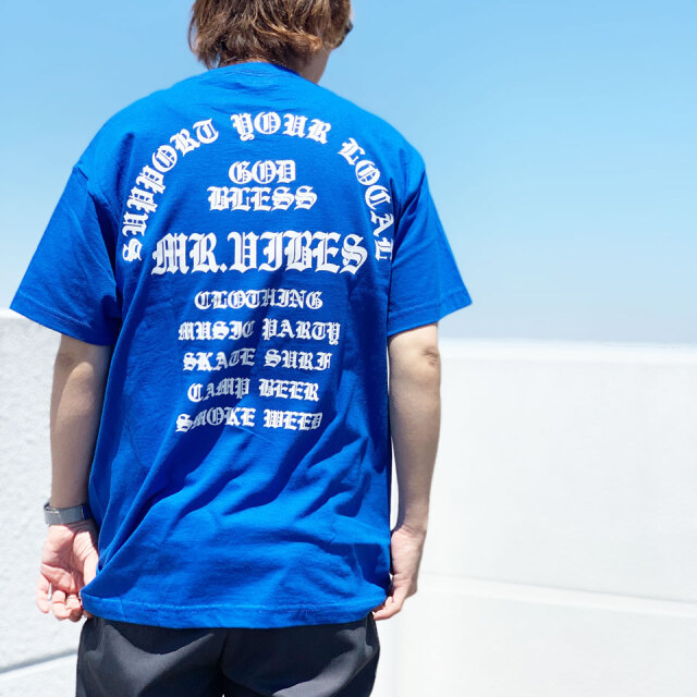 MRV by Mr.vibes Tシャツ GOD BLESS S/S Tee 半袖 オリジナル ロイヤル/ホワイト 青 BLUE
