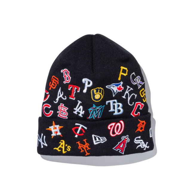 ニューエラ NEW ERA ビーニー ニットキャップ ベーシック カフニット Team Logo Allover MLB ブラック 黒 BLACK 13751347
