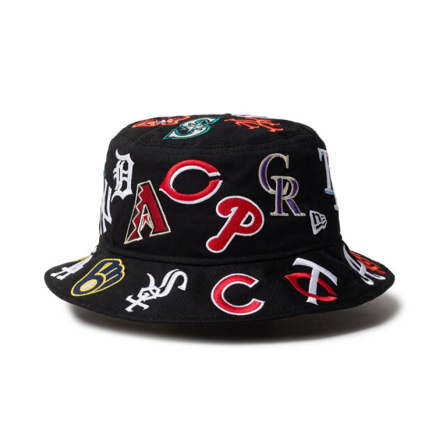 ニューエラ NEW ERA バケットハット BUCKET-01 Team Logo Allover MLB HAT ハット 帽子 ブラック 黒 BLACK 総柄 刺繍 14521658