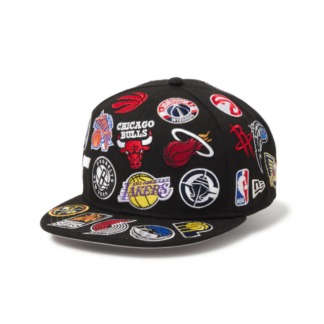 ニューエラ NEW ERA スナップバックキャップ9FIFTY Team Logo Allover NBA SNAPBACK クローム ブラック 黒 BLACK 刺繍  総柄
