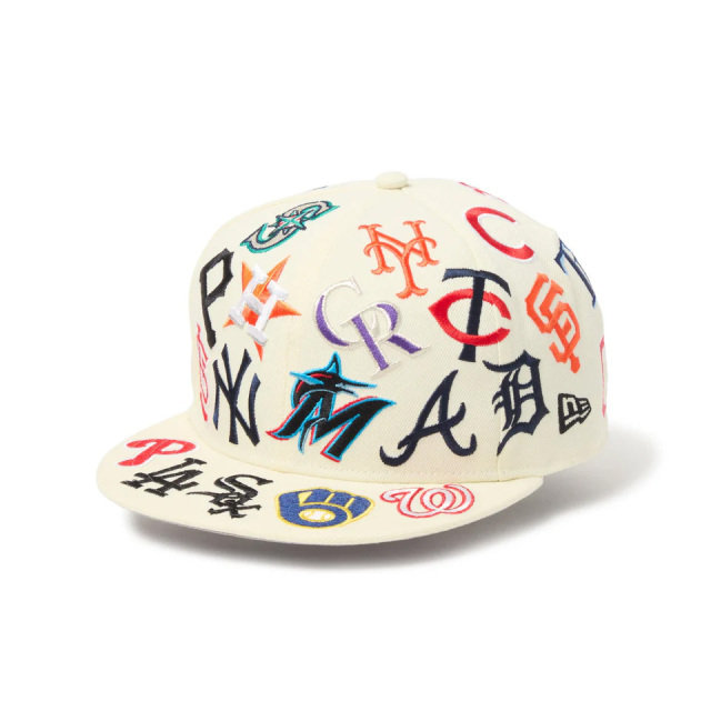 ニューエラ NEW ERA スナップバックキャップ 9FIFTY Team Logo Allover MLB SNAPBACK クローム ホワイト 白 WHITE 刺繍  総柄