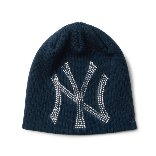 ニューエラ NEW ERA ビーニー ニットキャップ BASIC BEANIE Rhinestone ラインストーン ビッグロゴ ニューヨーク・ヤンキース NY YANKEES ネイビー 紺 NAVY 14670025