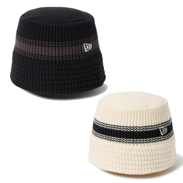 ニューエラ NEW ERA ニットバケットハット KNIT BUCKET VISOR STICKER HAT ストライプ 帽子 ブラック 黒 BLACK ホワイト 白 WHITE 14744695