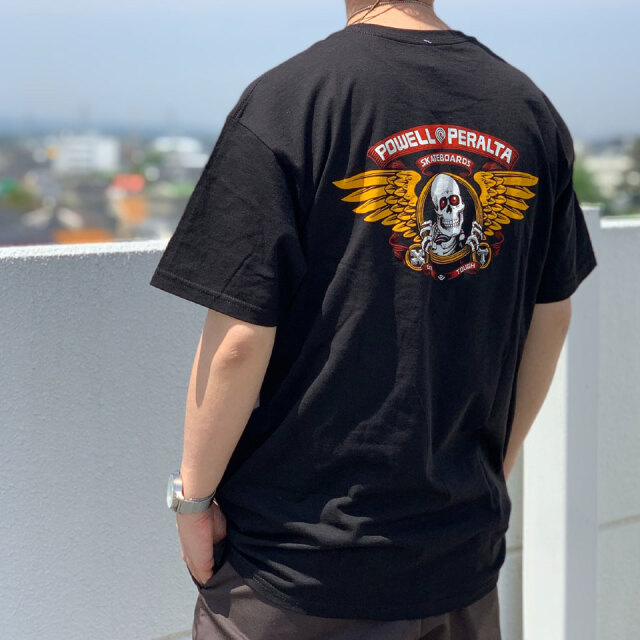 全3色 パウエルペラルタ POWELL PERALTA Tシャツ WINGED RIPPER S/S Tee スケルトン ホワイト ブラック レッド