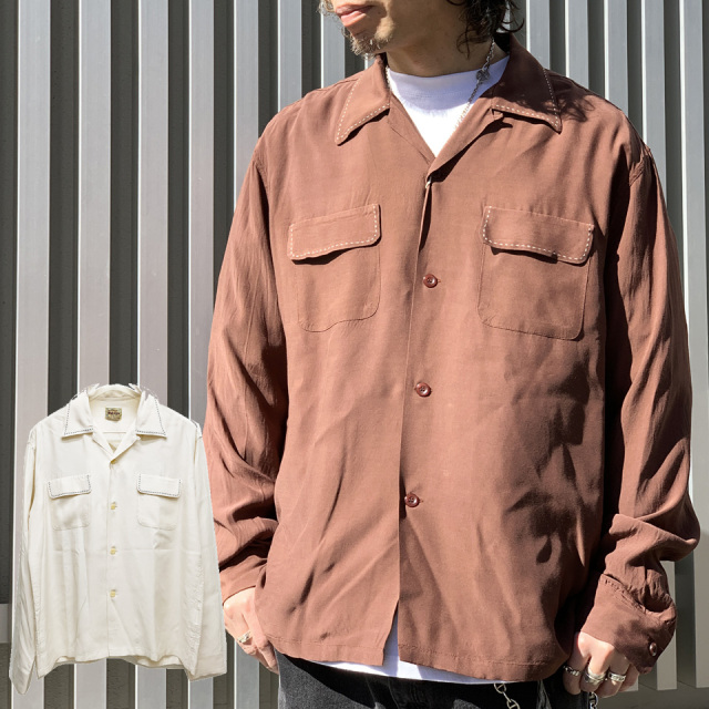 全2色 STYLE EYES スタイルアイズ レーヨンシャツ ボウリングシャツ BOWLING SHIRTS SADDLE STITCH オフホワイト ブラウン OFF WHITE BROWN