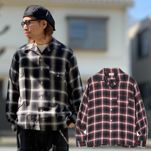 SUGAR CANE / RAYON OMBRE CHECK OPEN SHIRT