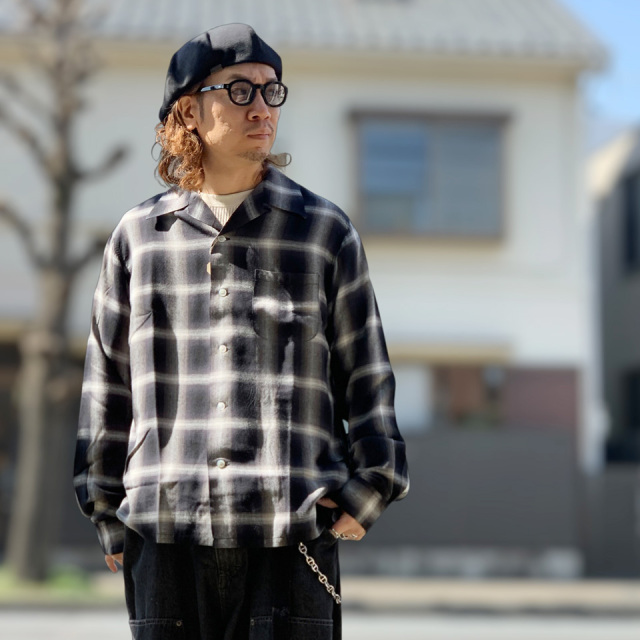 SUGAR CANE / RAYON OMBRE CHECK OPEN SHIRT