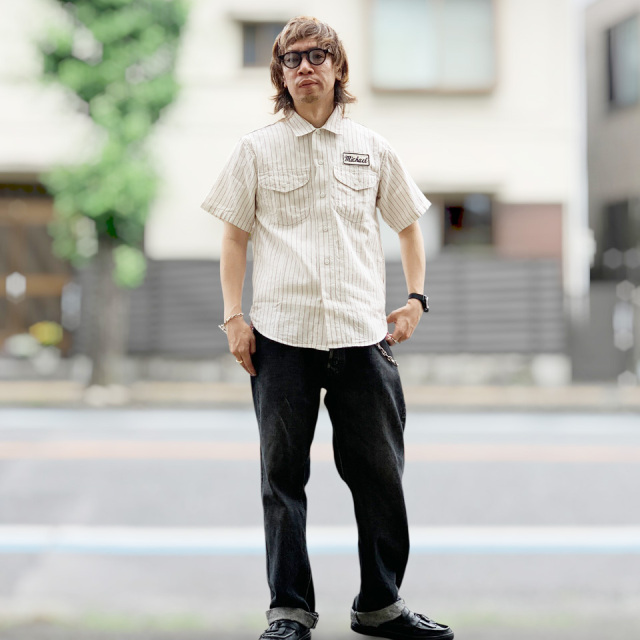 SUGAR CANE / COKE STRIPE WORK SHIRT with EMBROIDERED