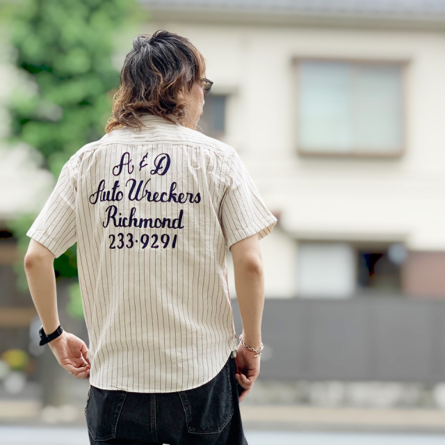 SUGAR CANE / COKE STRIPE WORK SHIRT with EMBROIDERED
