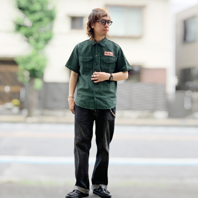 SUGAR CANE / COKE STRIPE WORK SHIRT with EMBROIDERED