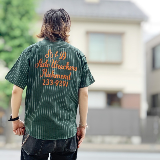 SUGAR CANE / COKE STRIPE WORK SHIRT with EMBROIDERED
