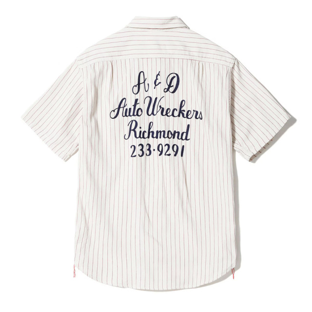 SUGAR CANE / COKE STRIPE WORK SHIRT with EMBROIDERED