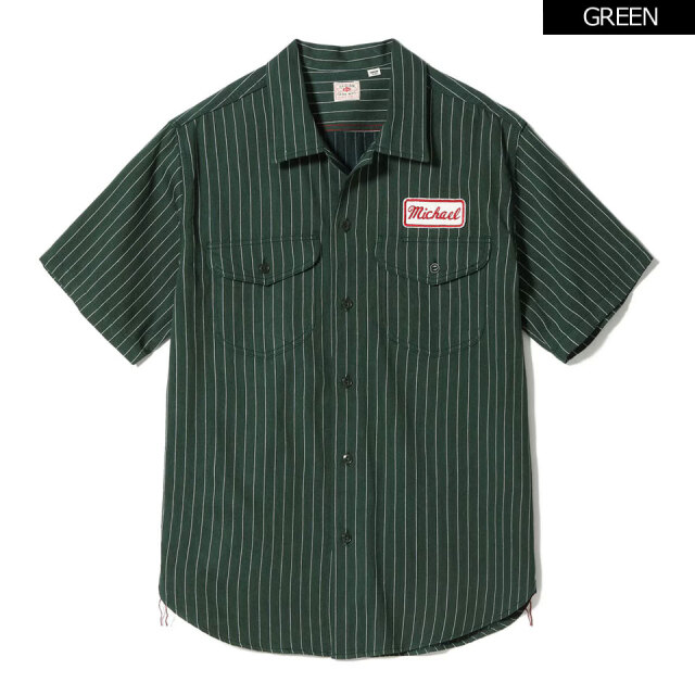 SUGAR CANE / COKE STRIPE WORK SHIRT with EMBROIDERED