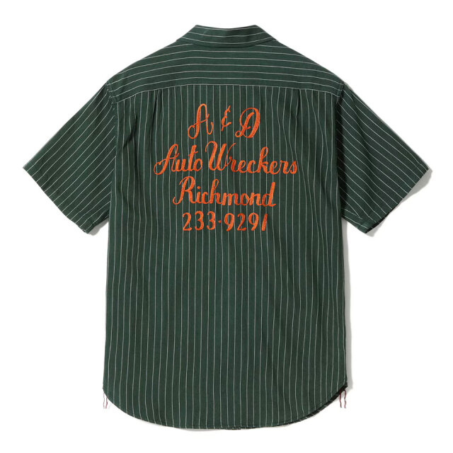 SUGAR CANE / COKE STRIPE WORK SHIRT with EMBROIDERED