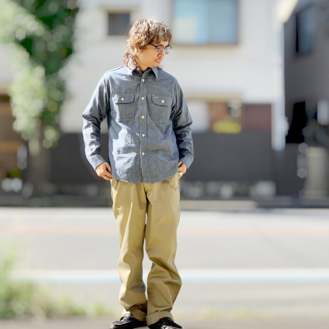 SUGAR CANE / BLUE CHAMBRAY WORK SHIRT - LONG SLEEVE