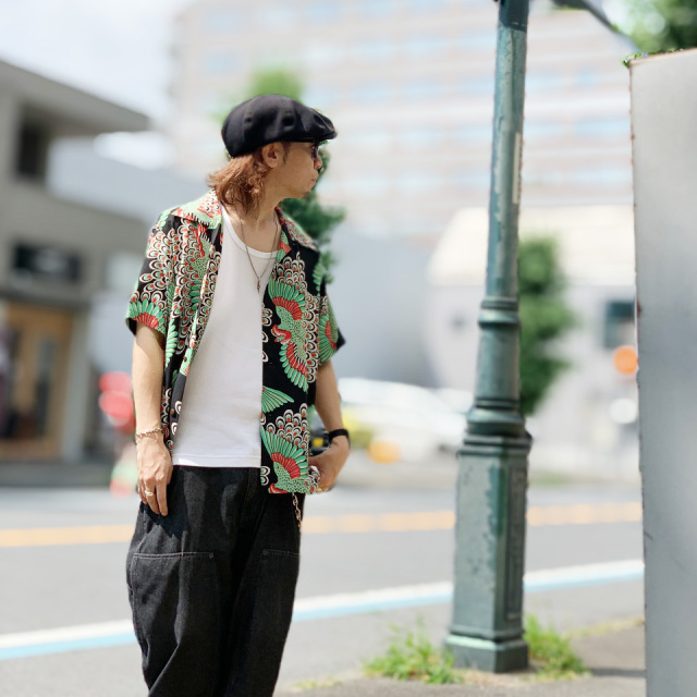 サンサーフ　ピーコック　ブラック　L SUN SURF / HAWAIIAN S/S SHIRT “PEACOCK”