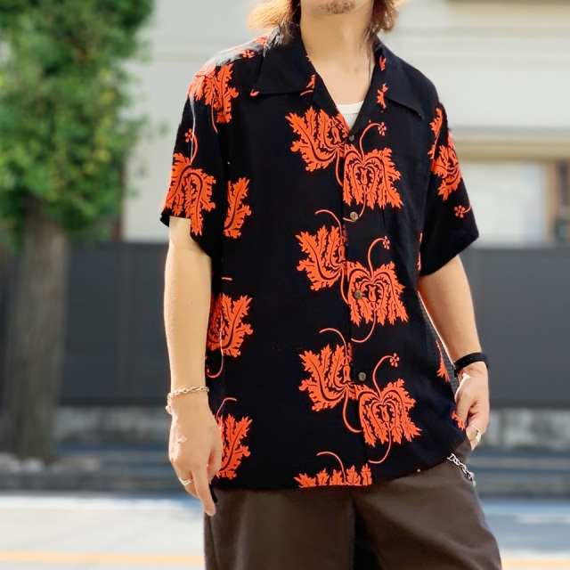 サンサーフ SUN SURF アロハシャツ ハワイアンシャツ RAYON HAWAIIAN S/S SHIRT “CORAL HIBISCUS” 半袖 レーヨン ブラック 黒 BLACK Lot No. SS39412