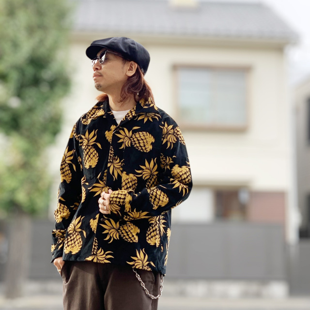 サンサーフ SUN SURF コーデュロイシャツ L/S CORDUROY SHIRT “DUKE'S PINEAPPLE” アロハシャツ パイナップル 長袖 ブラック 黒 BLACK SS29580