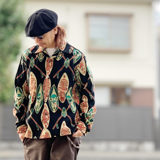 サンサーフ SUN SURF コーデュロイシャツ L/S CORDUROY SHIRT “GOD'S SHIELD” アロハシャツ ジョンメイグス 長袖 ブラック 黒 BLACK SS29581