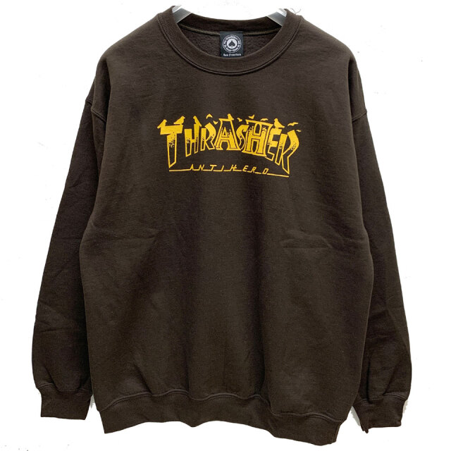 スラッシャー THRASHER クルースウェット ANTIHERO PIGEON MAG CREW SWEAT トレーナー アンタイヒーロー アンチヒーロー ブラウン 茶色 BROWN