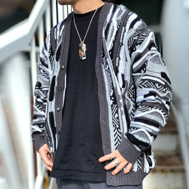 スリフティルック THRIFTY LOOK ニットカーディガン 3D KNITTING CARDIGAN クージー COOGI ブラック