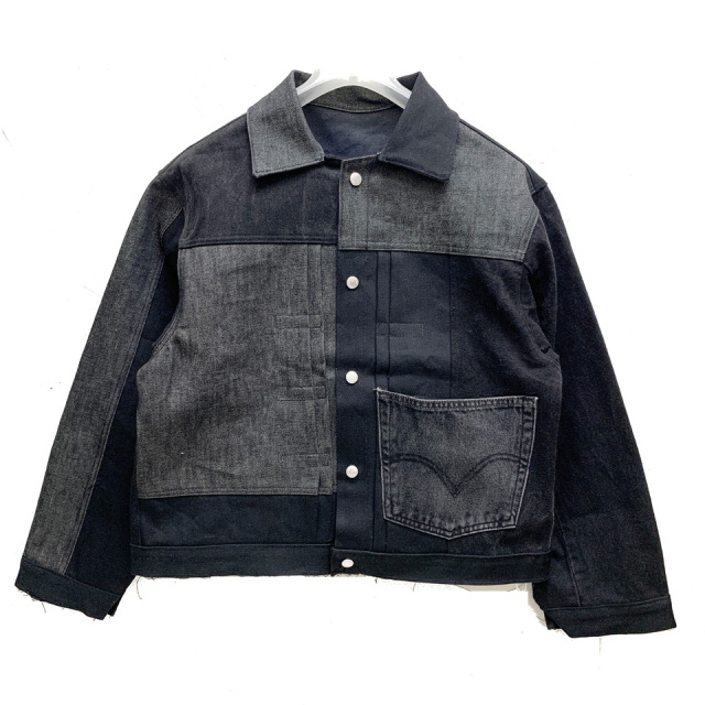 【SALE40%OFF】スリフティルック THRIFTY LOOK リメイクデニムジャケット Levi's DENIM REMAKE PLEATS JACKET 1st ブラックデニム 黒 BLACK (#4)