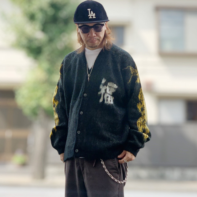 スリフティルック THRIFTY LOOK カーディガン RAGLAN SLEEVE SOUVENIR CARDIGAN - DRAGON シャギーカーディガン ベトジャン ブラック BLACK 黒 TL25F02200