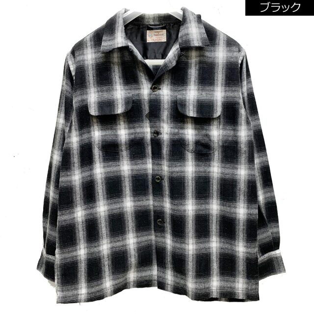 60s タウンクラフトtowncraft オンブレシャドーチェックシャツ 白黒 