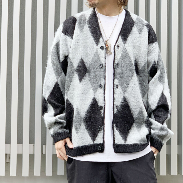 タウンクラフト TOWNCRAFT シャギーカーディガン SHAGGY VINTAGE PATTERN CARDIGAN モヘア アーガイル ARGYLE グレー