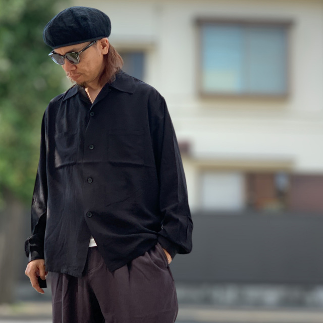 タウンクラフト TOWNCRAFT レーヨンシャツ 50S BLACK LOOP COLLAR SHIRT -RAYON- ブラック 黒 BLACK