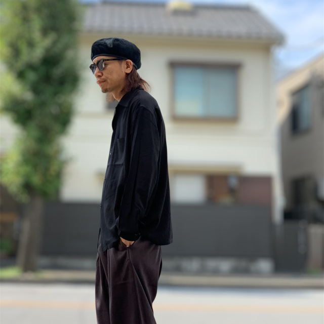 TOWN CRAFT / 50S BLACK LOOP COLLAR SHIRT -RAYON-