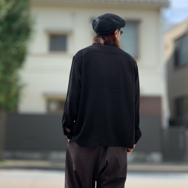 TOWN CRAFT / 50S BLACK LOOP COLLAR SHIRT -RAYON-