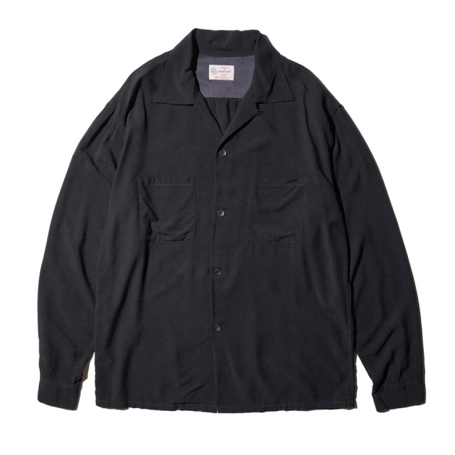 TOWN CRAFT / 50S BLACK LOOP COLLAR SHIRT -RAYON-