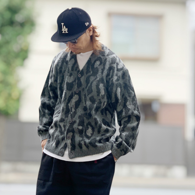 タウンクラフト TOWNCRAFT シャギーカーディガン LEOPARD SHAGGY CARDIGAN モヘア レオパード ヒョウ柄 グレー GREY TC25F01600
